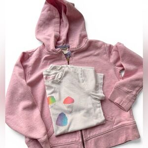 Crew Cuts Pink Hooded Zip Sweatshirt size 7 ice cream graphic Tee 6/7 Set